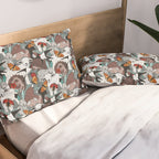 Geo spring animal party // green grey linen texture background brown aqua mint orange and neon red details Pillow Sham Gallery Image 2