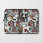 Geo spring animal party // green grey linen texture background brown aqua mint orange and neon red details Laptop Sleeve Gallery Image 1