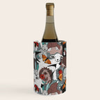 Geo spring animal party // green grey linen texture background brown aqua mint orange and neon red details Wine Chiller Gallery Image 3