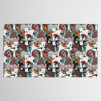 Geo spring animal party // green grey linen texture background brown aqua mint orange and neon red details Tablecloth Gallery Image 2