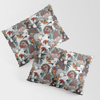 Geo spring animal party // green grey linen texture background brown aqua mint orange and neon red details Pillow Sham Gallery Image 3