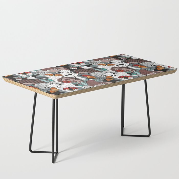 Geo spring animal party // green grey linen texture background brown aqua mint orange and neon red details Coffee Table Gallery Image 1