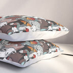 Geo spring animal party // green grey linen texture background brown aqua mint orange and neon red details Pillow Sham Gallery Image 3