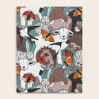 Geo spring animal party // green grey linen texture background brown aqua mint orange and neon red details Notebook Gallery Image 4