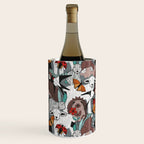 Geo spring animal party // green grey linen texture background brown aqua mint orange and neon red details Wine Chiller Gallery Image 2