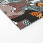 Geo spring animal party // green grey linen texture background brown aqua mint orange and neon red details Welcome Mat Gallery Image 2