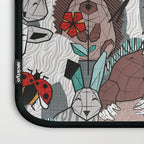 Geo spring animal party // green grey linen texture background brown aqua mint orange and neon red details Laptop Sleeve Gallery Image 3