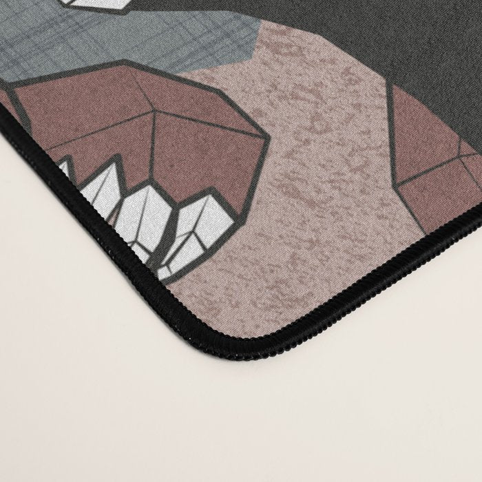 Geo spring animal party // green grey linen texture background brown aqua mint orange and neon red details Desk Mat Gallery Image 4