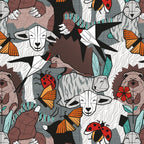 Geo spring animal party // green grey linen texture background brown aqua mint orange and neon red details Coffee Mug Gallery Image 2