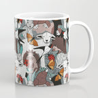 Geo spring animal party // green grey linen texture background brown aqua mint orange and neon red details Coffee Mug Gallery Image 1