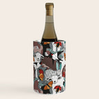 Geo spring animal party // green grey linen texture background brown aqua mint orange and neon red details Wine Chiller Gallery Image 1