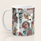 Geo spring animal party // green grey linen texture background brown aqua mint orange and neon red details Coffee Mug Gallery Image 3