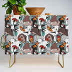 Geo spring animal party // green grey linen texture background brown aqua mint orange and neon red details Credenza Gallery Image 1