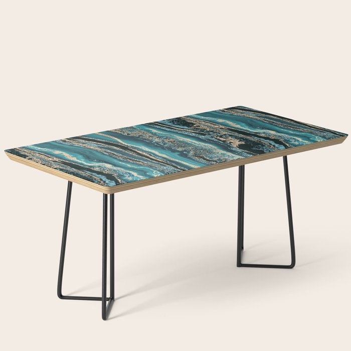 Turquoise Gold Sparkling Luxury Marble Gemstone Art Coffee Table Gallery Image 1