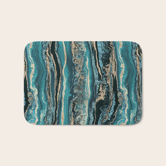 Turquoise Gold Sparkling Luxury Marble Gemstone Art Bath Mat Gallery Image 1