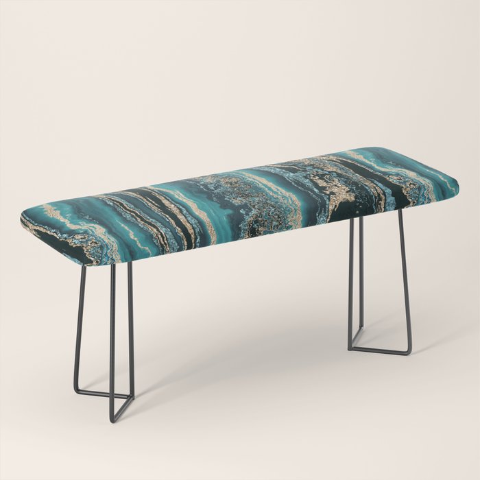 Turquoise Gold Sparkling Luxury Marble Gemstone Art Bench Gallery Image 1
