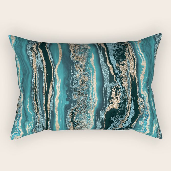 Turquoise Gold Sparkling Luxury Marble Gemstone Art Rectangular Pillow Gallery Image 2