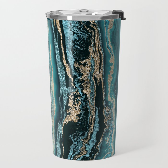 Turquoise Gold Sparkling Luxury Marble Gemstone Art Travel Mug Gallery Image 2