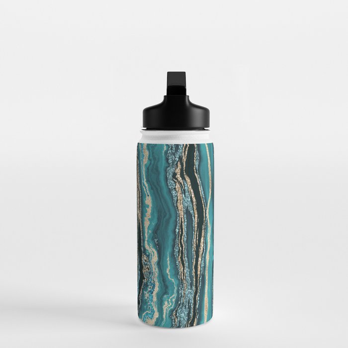Turquoise Gold Sparkling Luxury Marble Gemstone Art Water Bottle Gallery Image 3