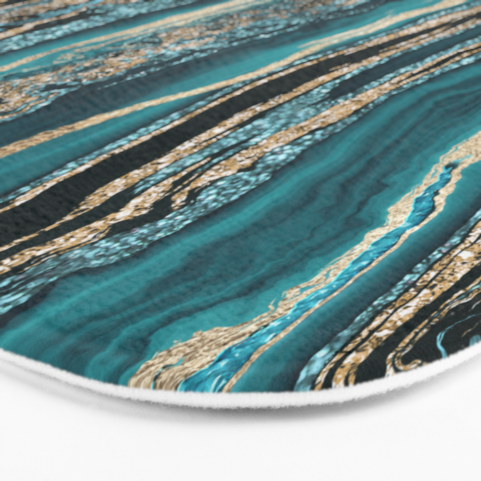 Turquoise Gold Sparkling Luxury Marble Gemstone Art Bath Mat Gallery Image 3