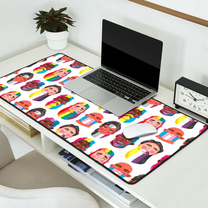 Gay pride rainbow gender flags beard men Desk Mat Gallery Image 2