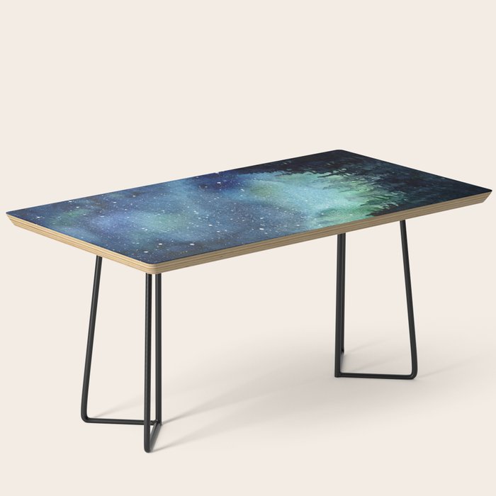 Galaxy Watercolor Aurora Borealis Painting Coffee Table Gallery Image 1
