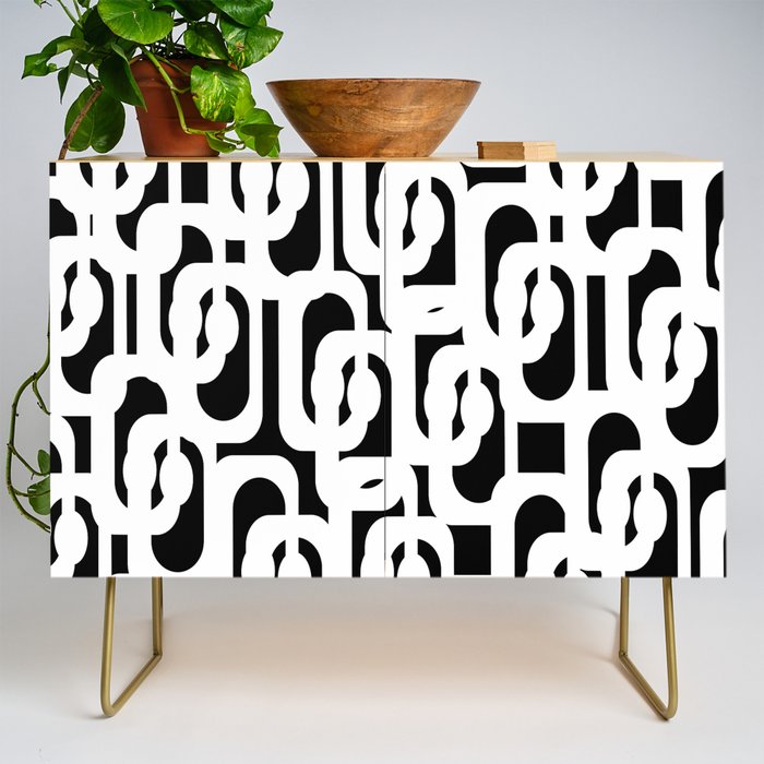 Black and White Mid-Century Modern Loop Pattern Credenza Gallery Image 1