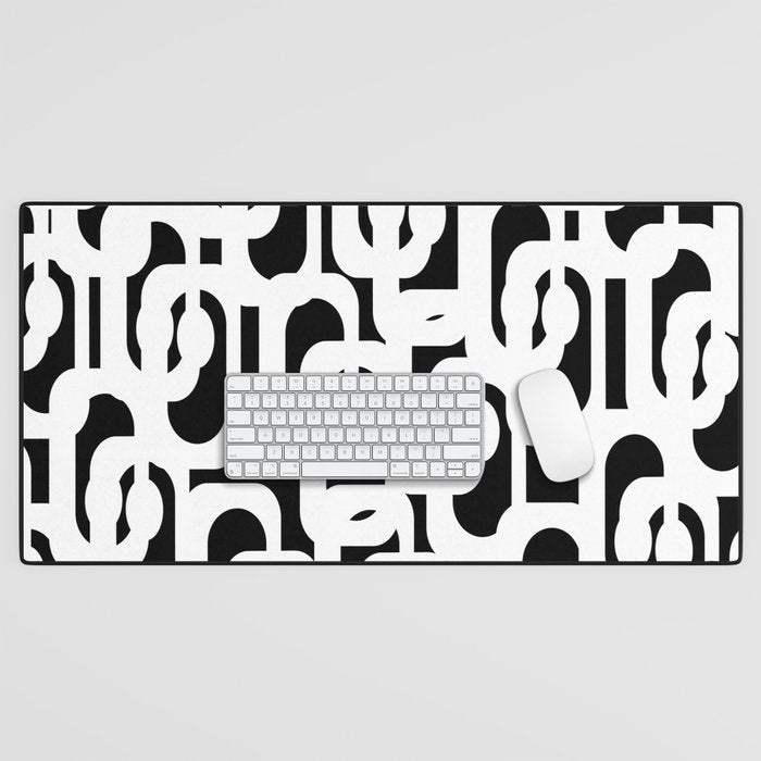 Black and White Mid-Century Modern Loop Pattern Desk Mat Gallery Image 1