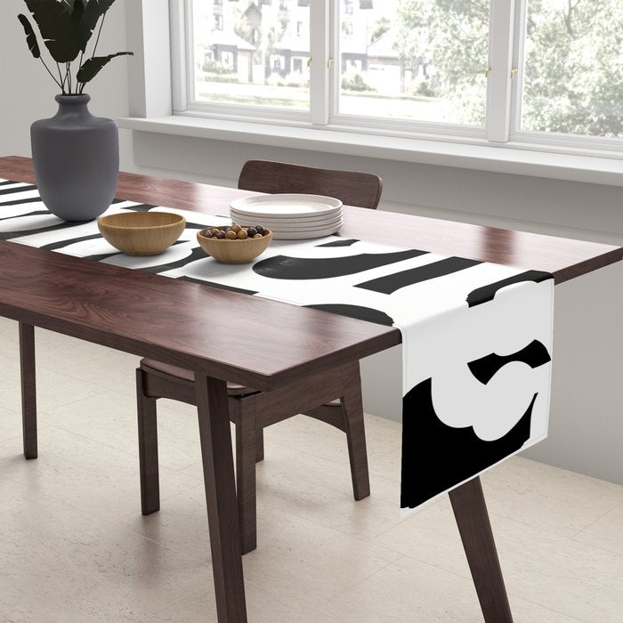 Black and White Mid-Century Modern Loop Pattern Table Runner Gallery Image 2