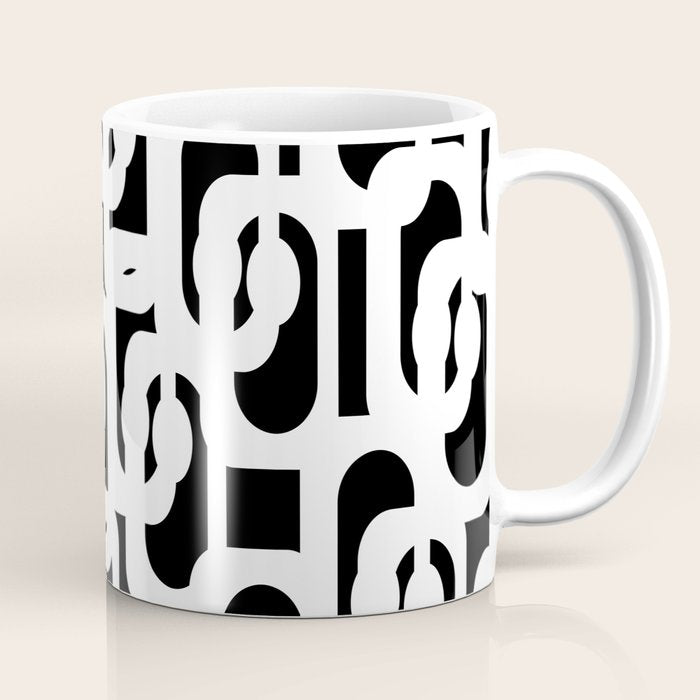 Black and White Mid-Century Modern Loop Pattern Coffee Mug Gallery Image 1