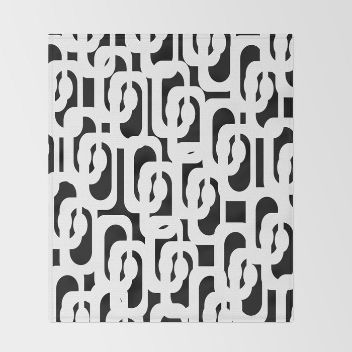 Black and White Mid-Century Modern Loop Pattern Throw Blanket Gallery Image 2