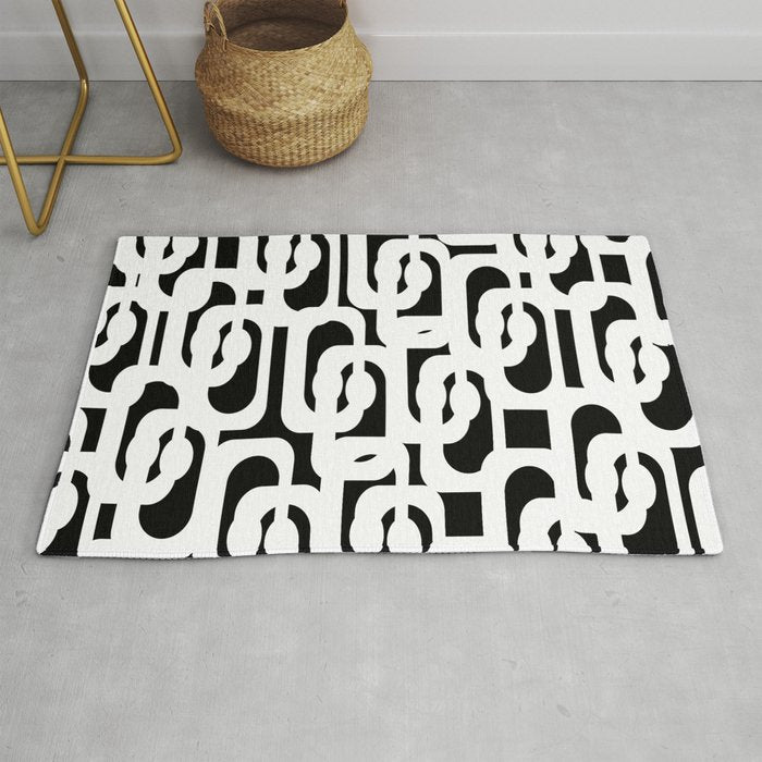 Black and White Mid-Century Modern Loop Pattern Rug Gallery Image 1