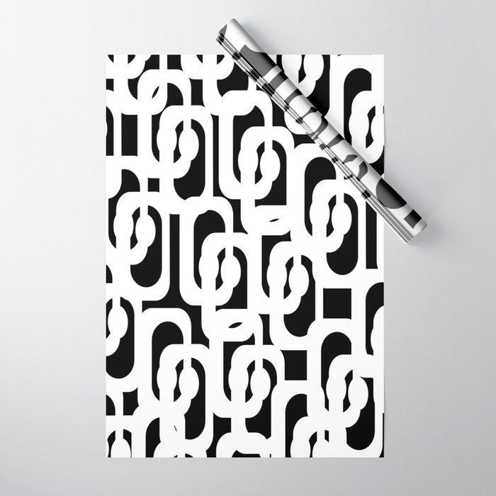 Black and White Mid-Century Modern Loop Pattern Wrapping Paper Gallery Image 1