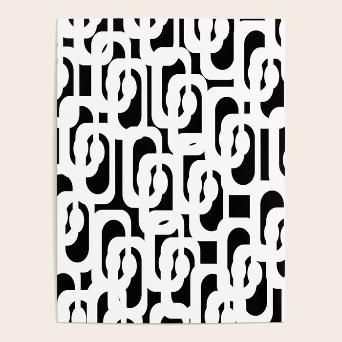 Black and White Mid-Century Modern Loop Pattern Poster Gallery Image 4