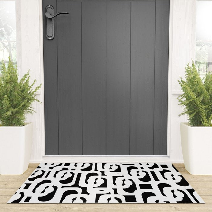 Black and White Mid-Century Modern Loop Pattern Welcome Mat Gallery Image 3