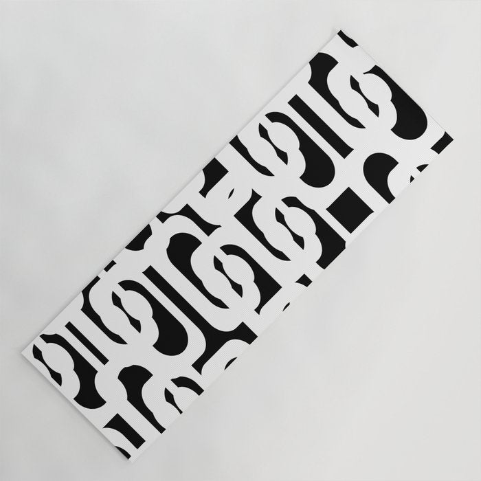 Black and White Mid-Century Modern Loop Pattern Yoga Mat Gallery Image 1