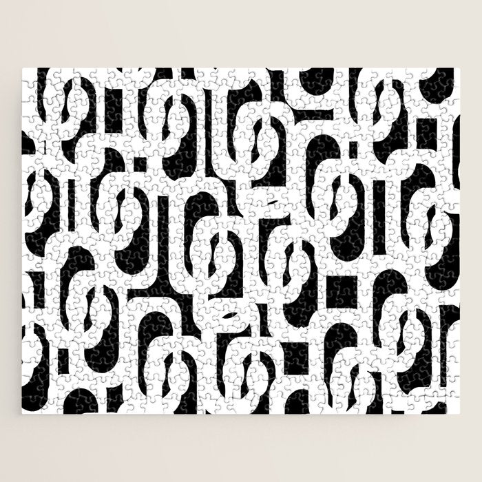 Black and White Mid-Century Modern Loop Pattern Jigsaw Puzzle Gallery Image 1