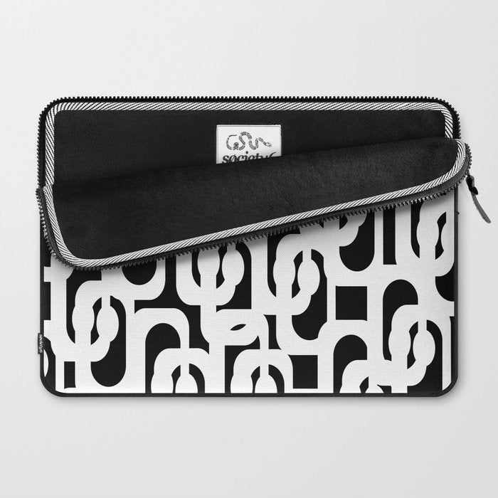 Black and White Mid-Century Modern Loop Pattern Laptop Sleeve Gallery Image 2