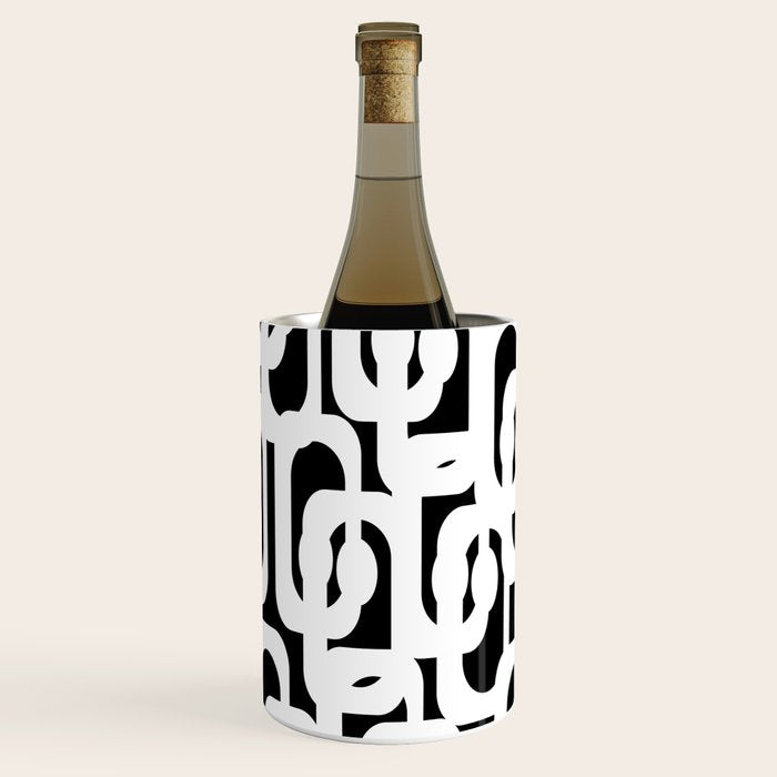 Black and White Mid-Century Modern Loop Pattern Wine Chiller Gallery Image 1