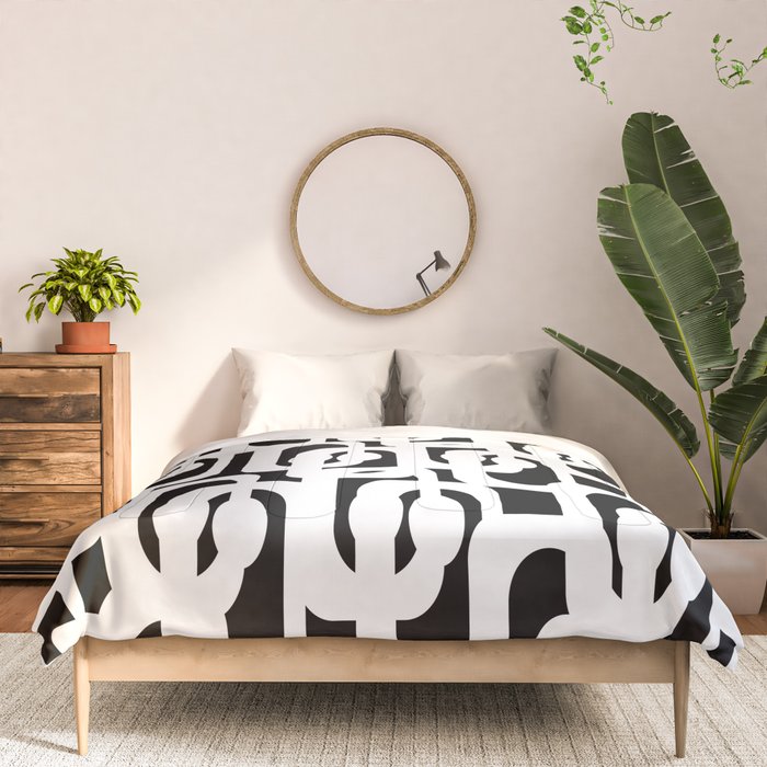 Black and White Mid-Century Modern Loop Pattern Comforter Gallery Image 3