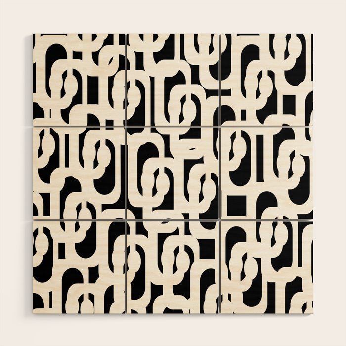 Black and White Mid-Century Modern Loop Pattern Wood Wall Art Gallery Image 1