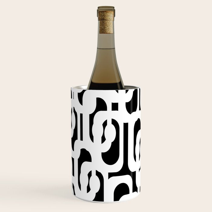 Black and White Mid-Century Modern Loop Pattern Wine Chiller Gallery Image 2