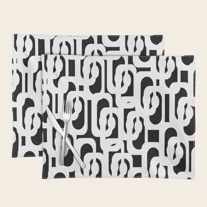Black and White Mid-Century Modern Loop Pattern Placemat Gallery Image 1