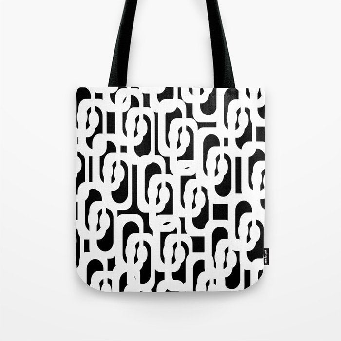 Black and White Mid-Century Modern Loop Pattern Tote Bag Gallery Image 1