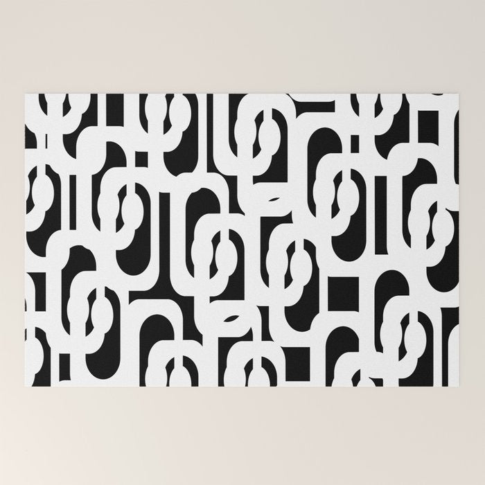 Black and White Mid-Century Modern Loop Pattern Welcome Mat Gallery Image 2