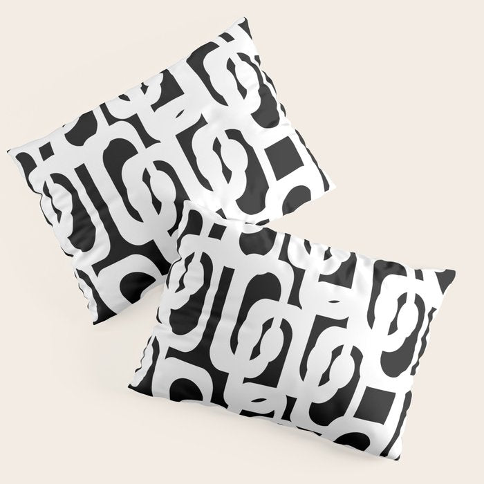 Black and White Mid-Century Modern Loop Pattern Pillow Sham Gallery Image 1