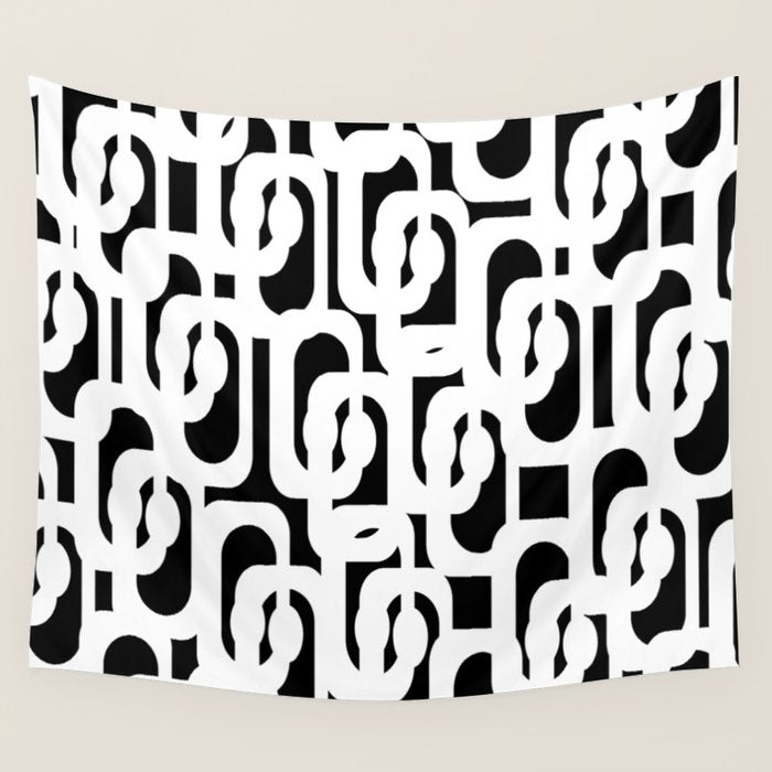 Black and White Mid-Century Modern Loop Pattern Wall Tapestry Gallery Image 4
