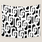 Black and White Mid-Century Modern Loop Pattern Wall Tapestry Gallery Image 4