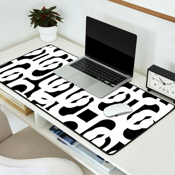Black and White Mid-Century Modern Loop Pattern Desk Mat Gallery Image 2