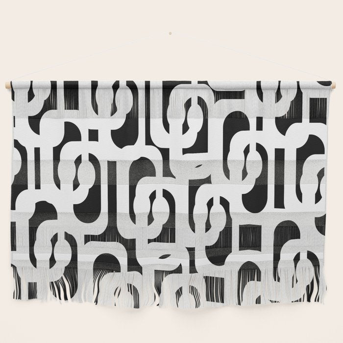 Black and White Mid-Century Modern Loop Pattern Wall Hanging Gallery Image 1